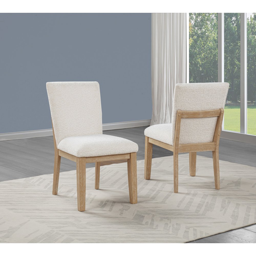 7pc Lighjt Oak Natural Finish Cream Linen Fabric Chairs Dining Set. Picture 4