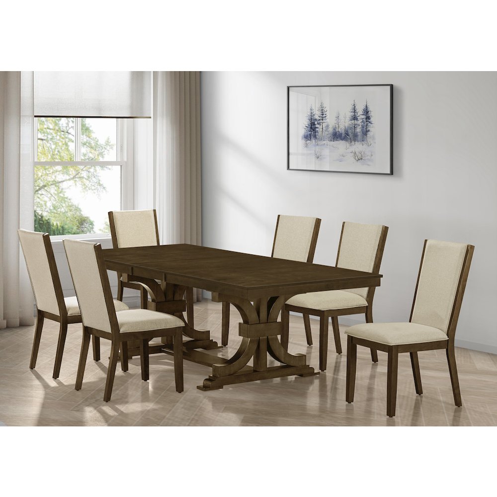 7pc Extandable Wood Dining Table Set Cherry Color. Picture 2