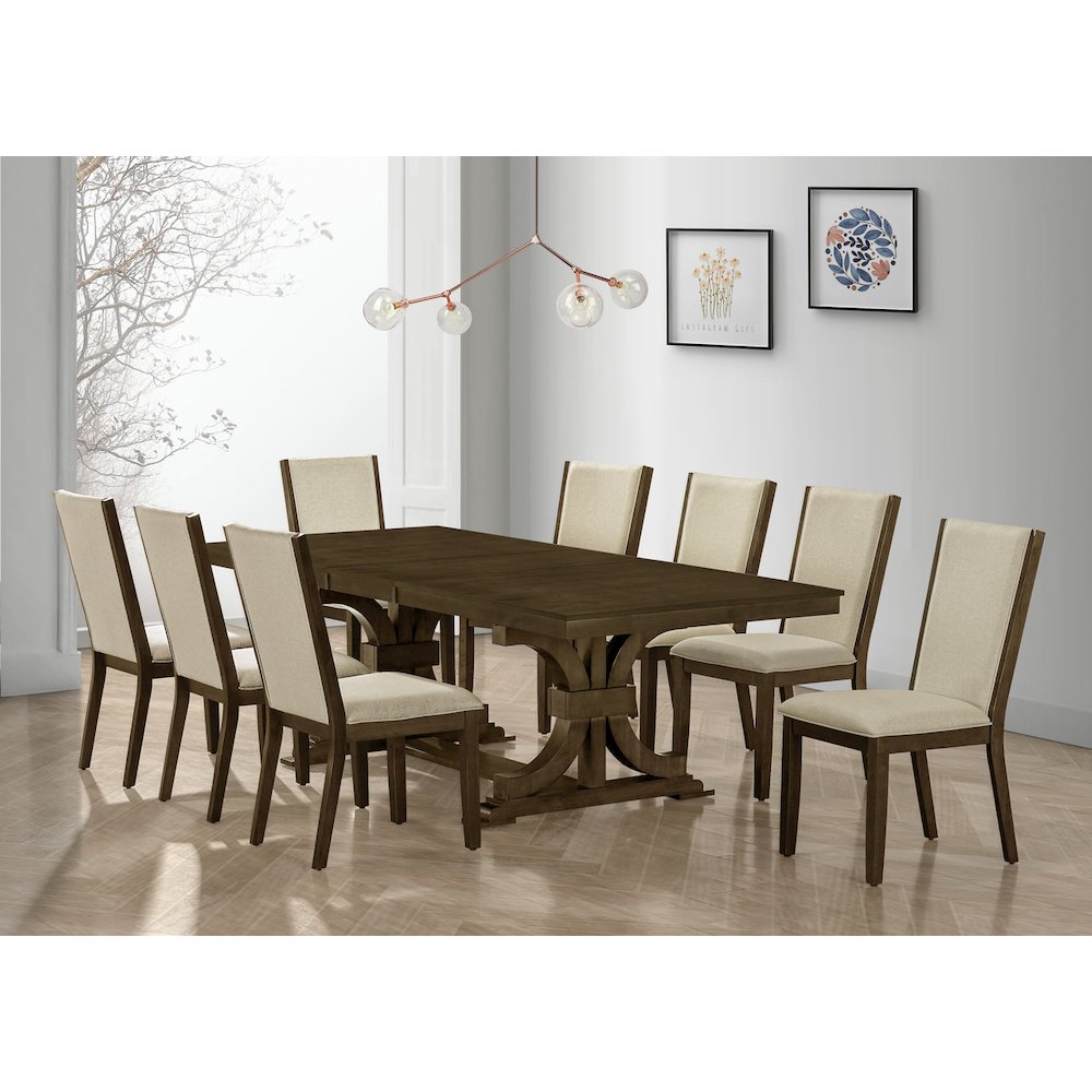 9pc Extandable Wood Dining Table Set Cherry Color. Picture 2