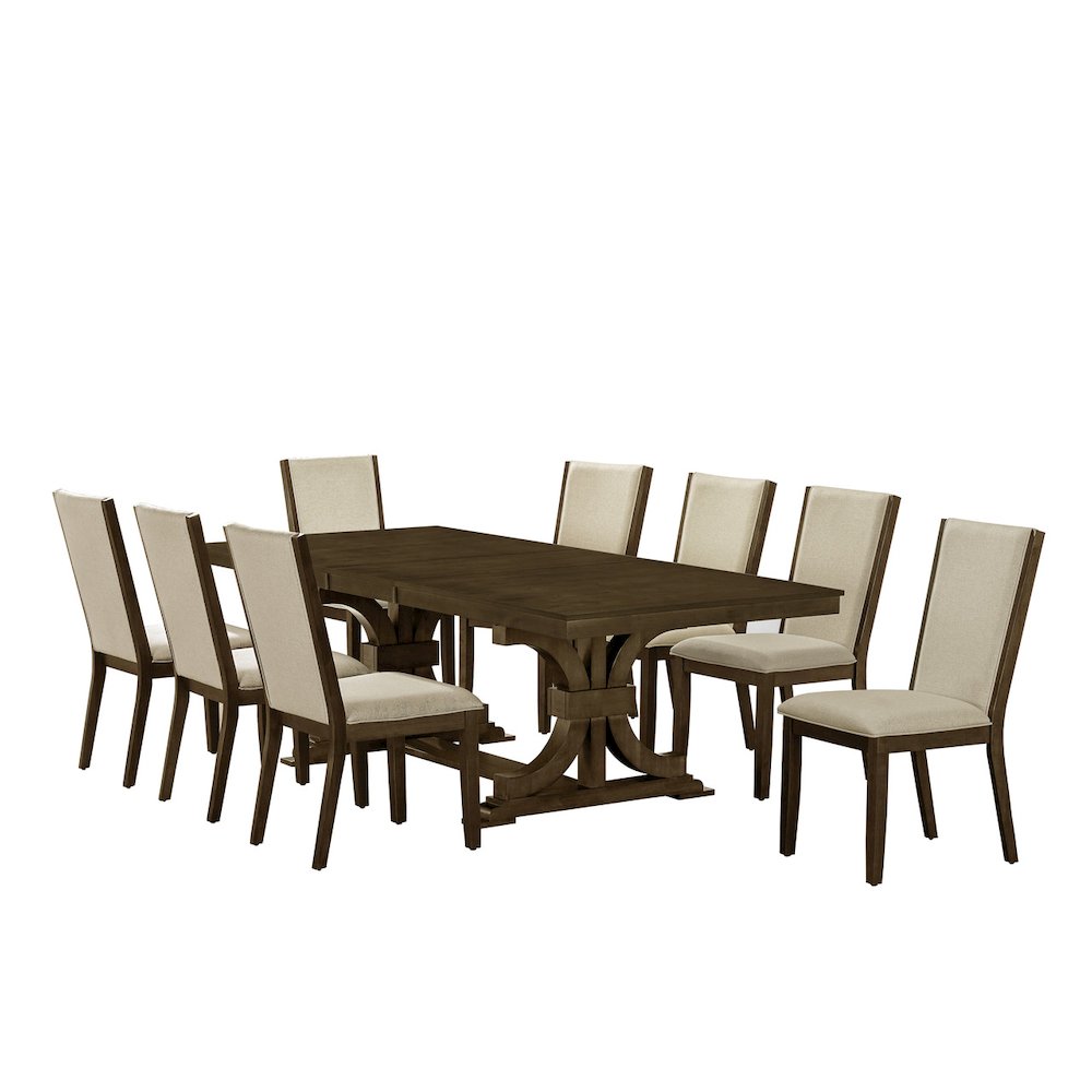 9pc Extandable Wood Dining Table Set Cherry Color. Picture 1