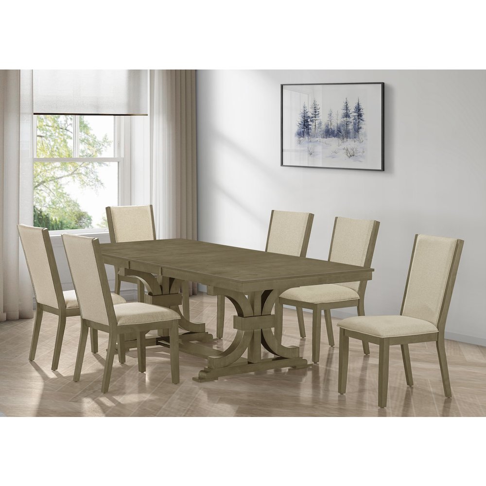 7pc Extandable Wood Dining Table Set Ash Wood Color. Picture 2
