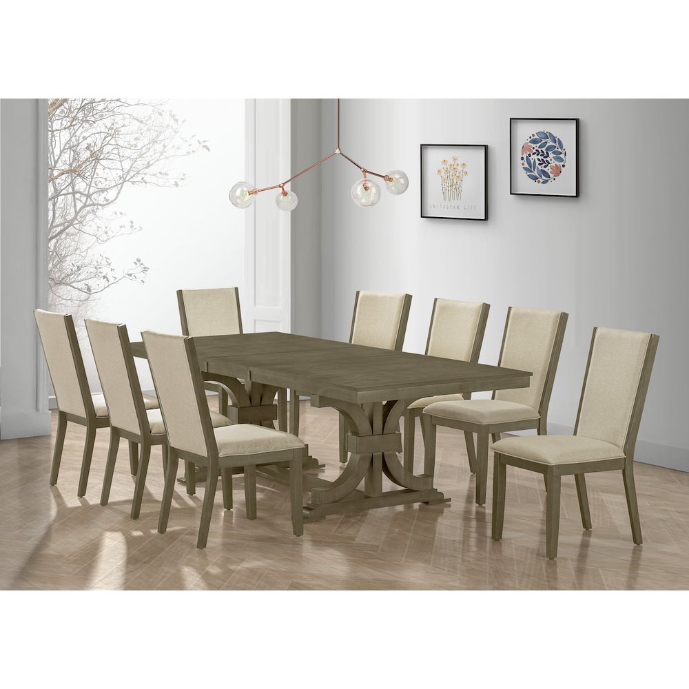 9pc Extandable Wood Dining Table Set Ash Wood Color. Picture 2