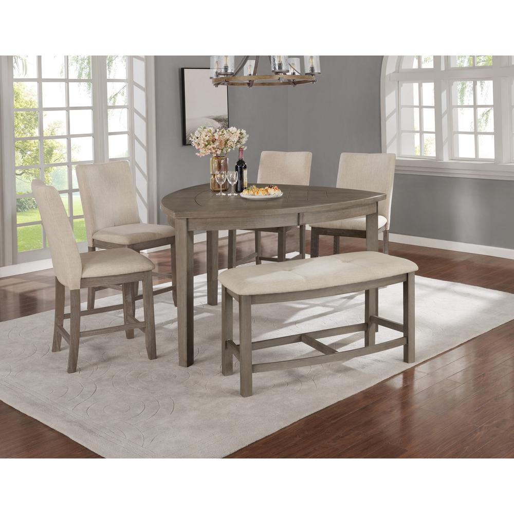 Beige linen fabric counter height dining bench. Picture 5