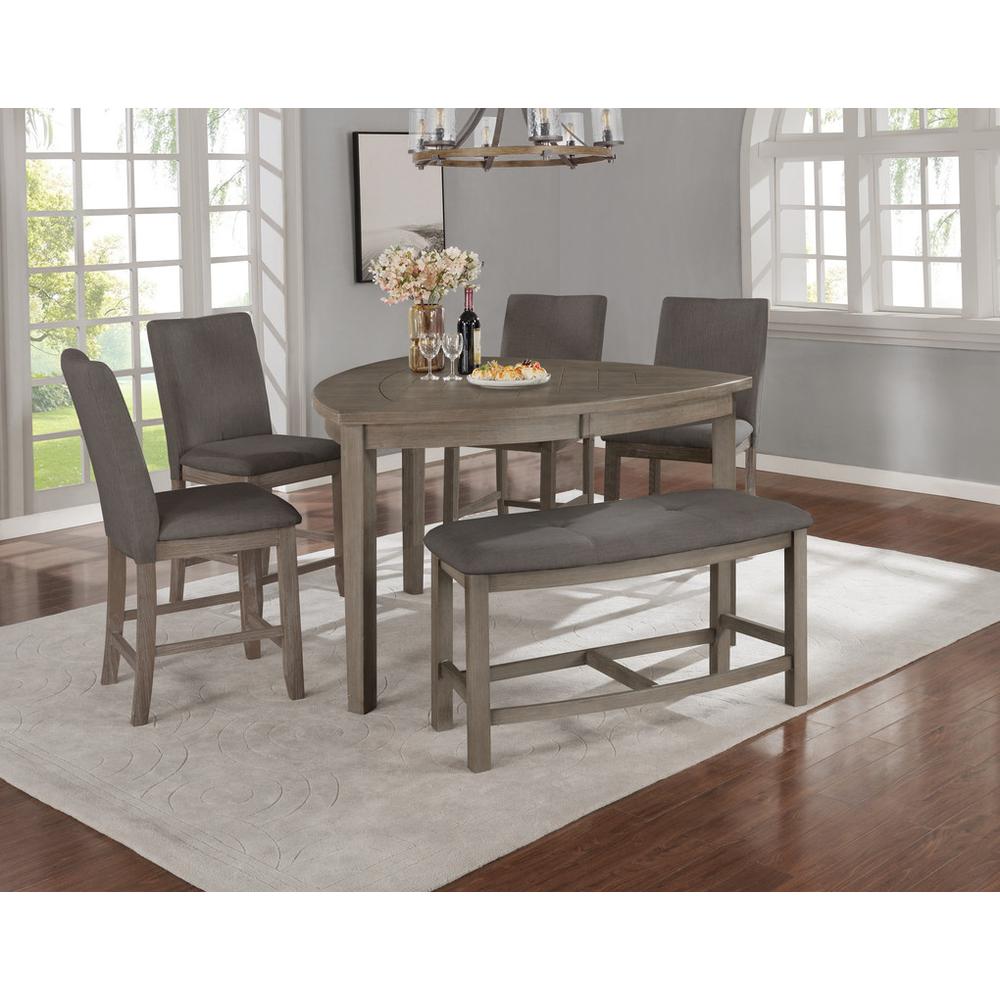 Gray linen fabric counter height dining bench. Picture 4