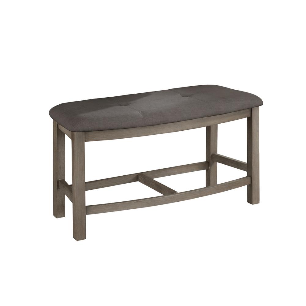 Gray linen fabric counter height dining bench. Picture 1