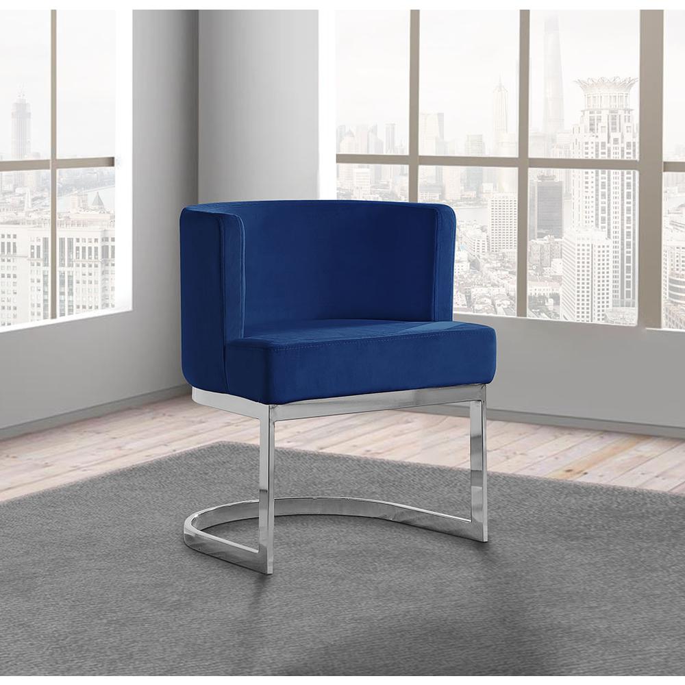 Navy Blue Velvet Side Chair with Silver, Chrome Base - Single. Picture 1