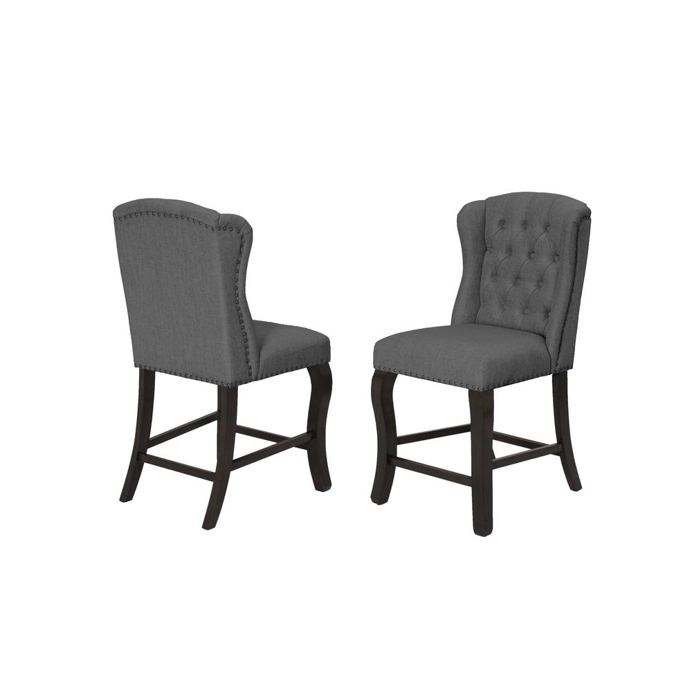 Counter Height Upholstered Side Chairs with Tufted Buttons and Nailhead Trim. Picture 1