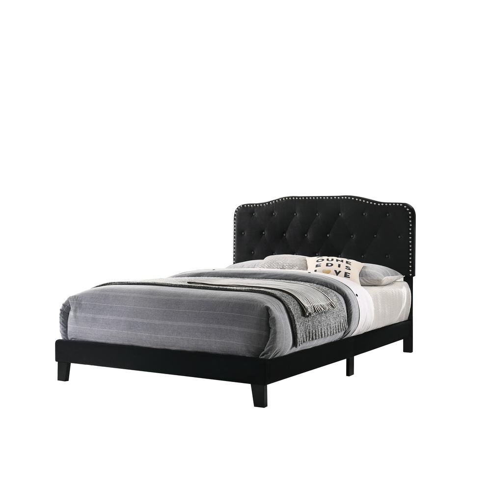 Black Velvet Uph. Panel Bed with Silver Nailhead - Full. Picture 2