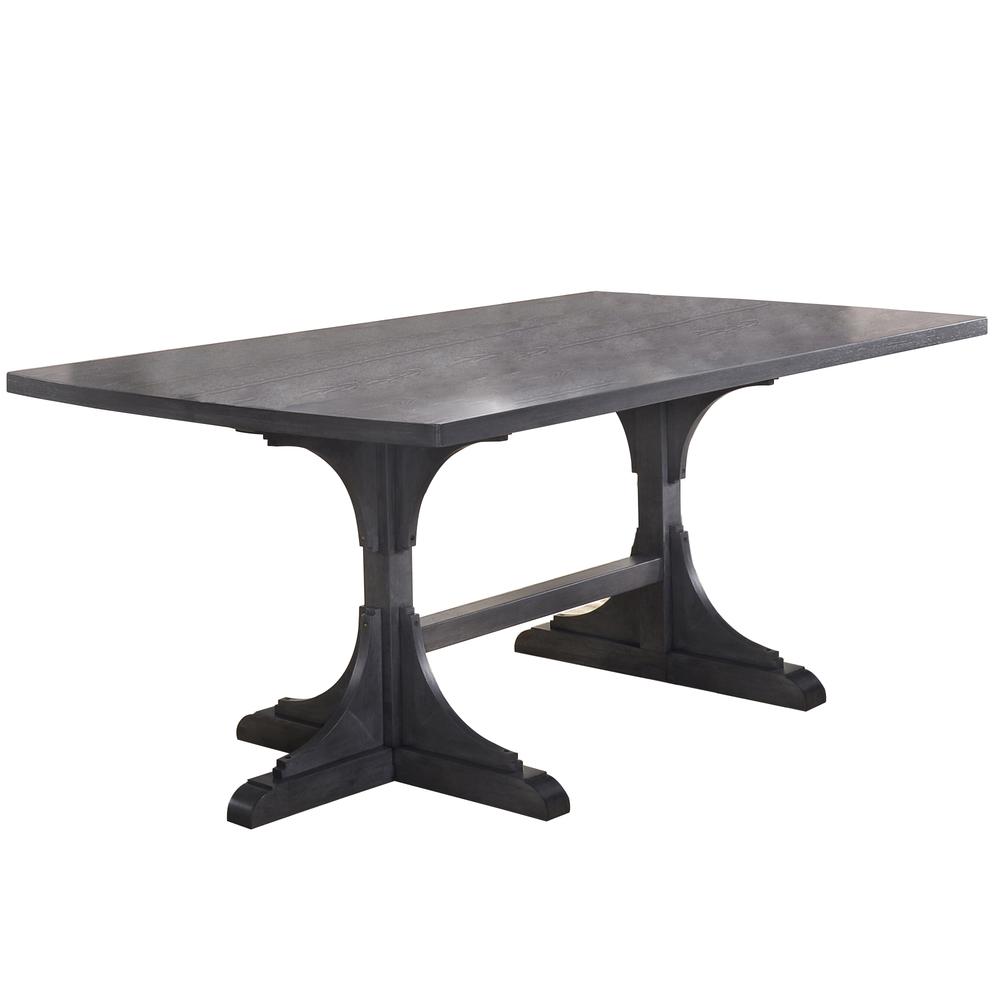 Classic 6pc Dining Set with Weathered Gray Dining Table, Uph Bench & Side Chairs Tufted & Nailhead Trim, Beige. Picture 3