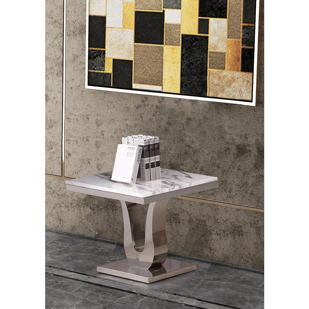 Marble Top End Table with Stainless Steel Base. Picture 2
