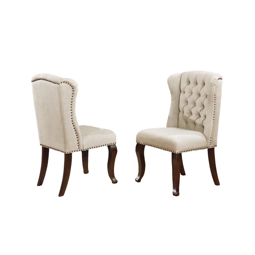 7 Piece Dining Set Extendable w/20"Center Leaf Extension & 6 Chairs in Beige Linen. Picture 7