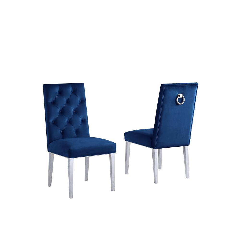 Navy Bue Velvet Tufted Dining Side Chairs, Chrome Legs - Set of 2. Picture 1