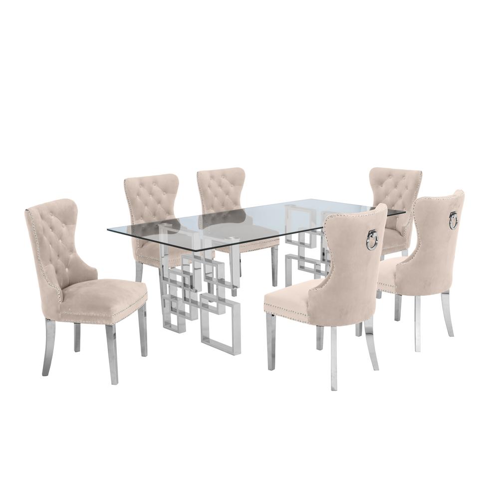Stainless Steel 7 Piece Dining Set, Beige Velvet 608. Picture 3