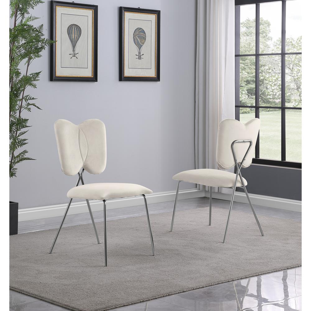 Set of 4, Cream Velvet Guest Side Chair with Wingback, Chrome. Picture 2