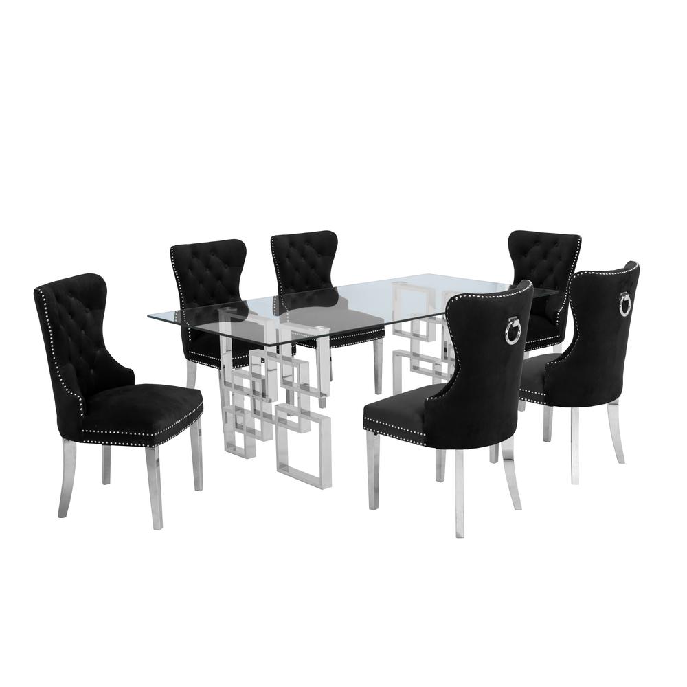 Stainless Steel 7 Piece Dining Set, Black Velvet 592. Picture 3