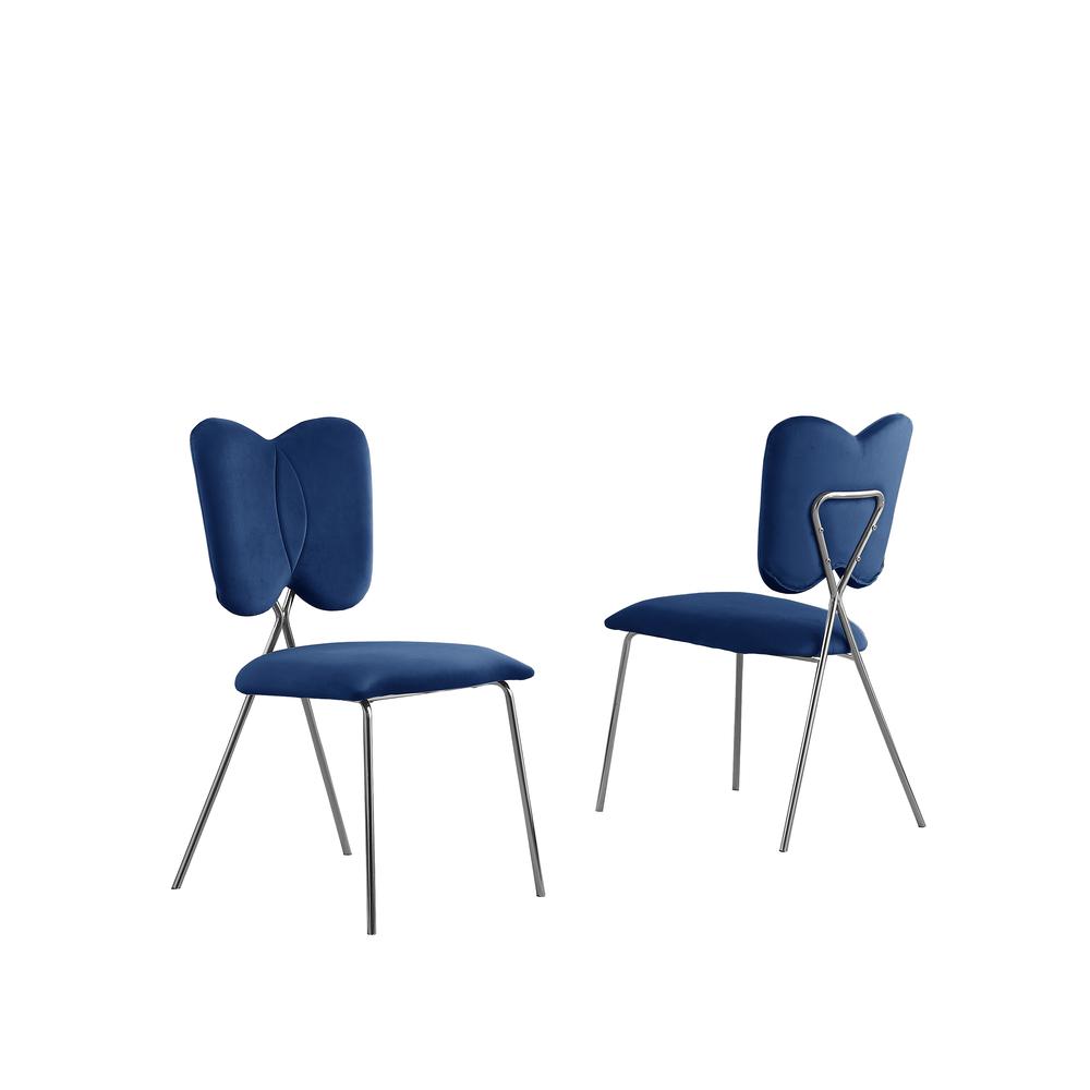 Set of 4, Navy Blue Velvet Guest Side Chair with Wingback, Chrome. Picture 1