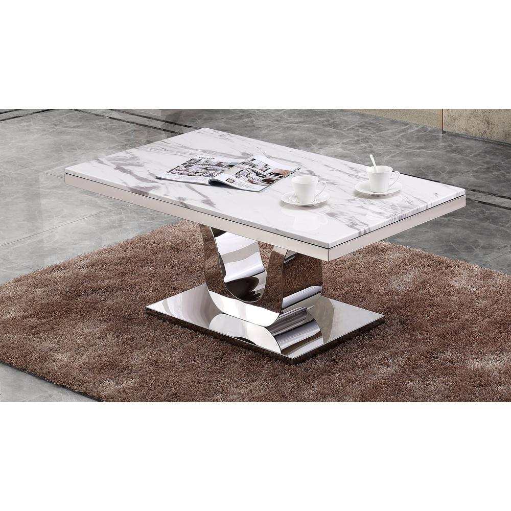Marble Top Coffee Table with Stainless Steel Base. Picture 1
