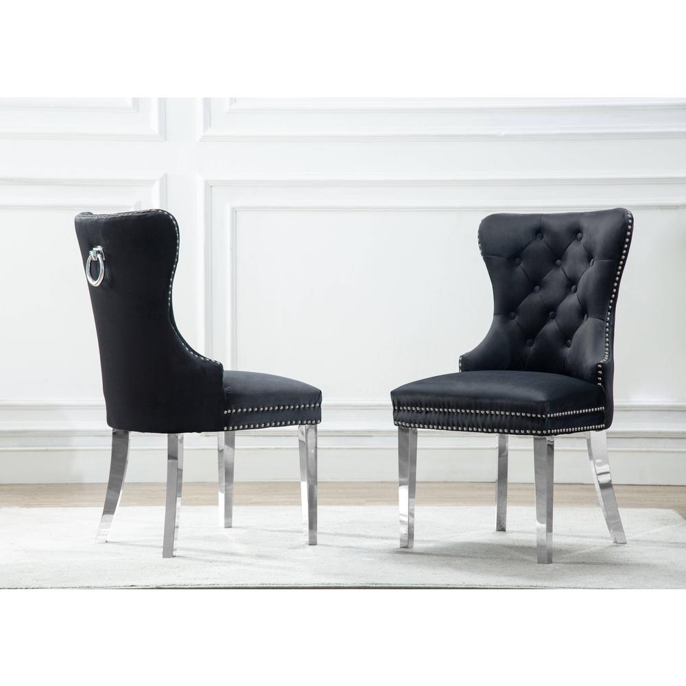 White Marble 5pc Set Tufted Wingback Chairs in Black Velvet. Picture 5