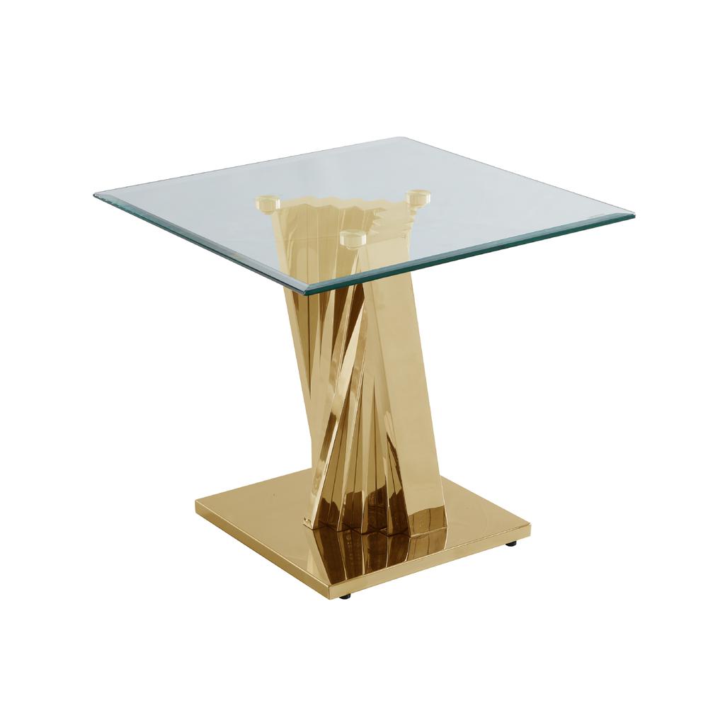 Glass End Table with Stainless Steel Gold Base. Picture 1