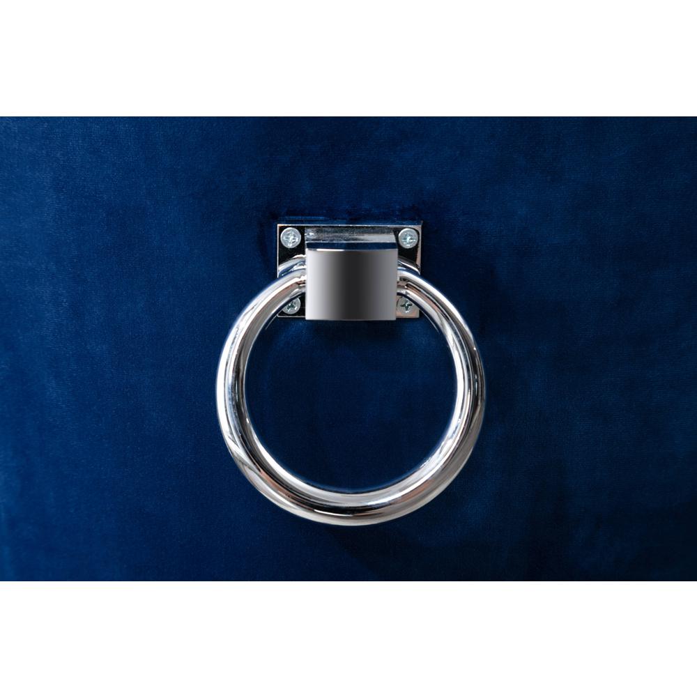 White Marble Round 5 piece Dining Set Ring Chairs in Navy Blue Velvet - Lazy Susan. Picture 5