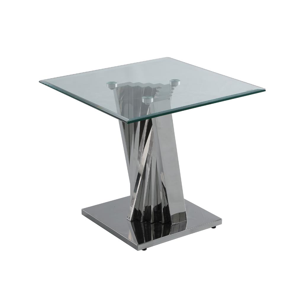 Glass End Table with Stainless Steel Base. Picture 1