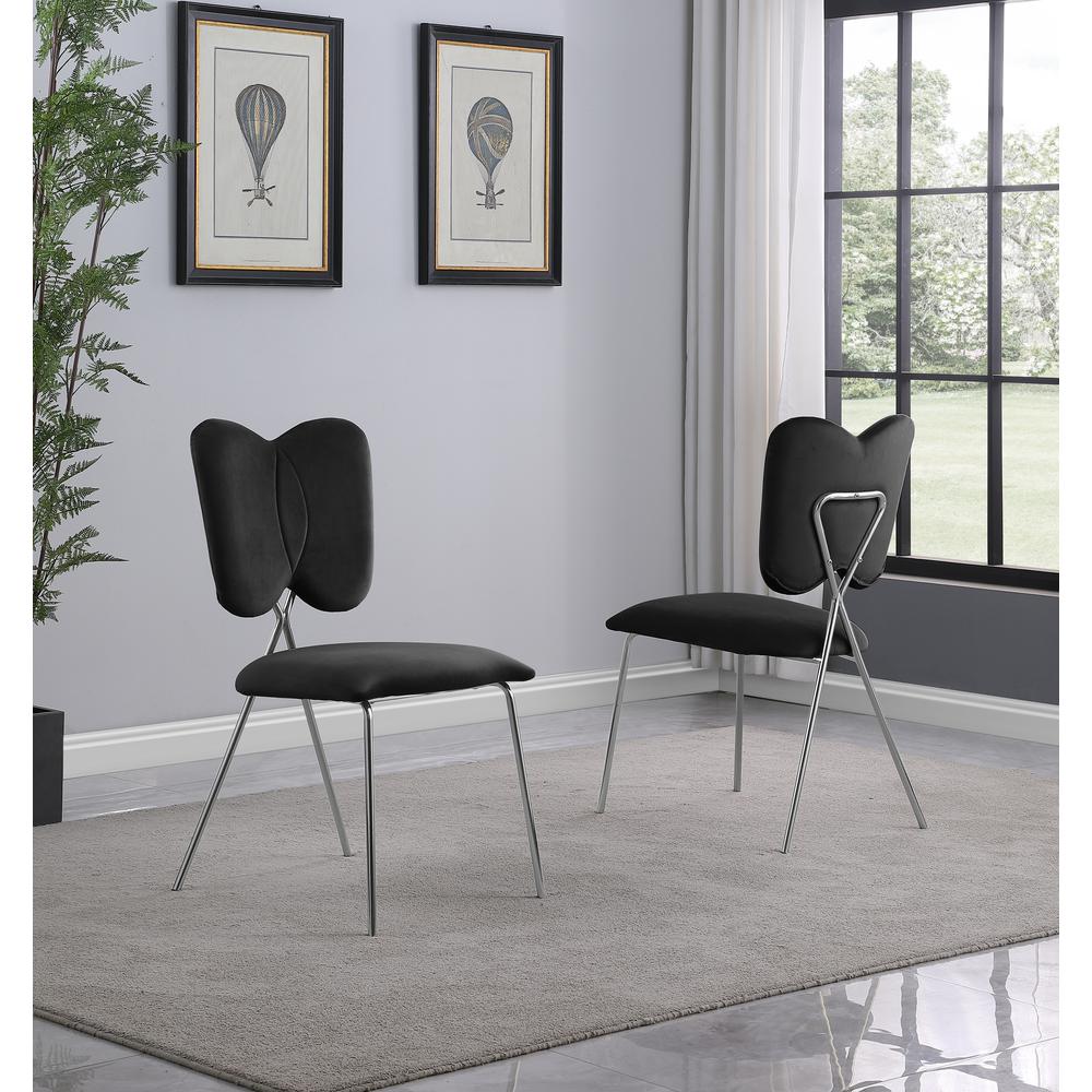 Set of 4, Black Velvet Guest Side Chair with Wingback, Chrome. Picture 2