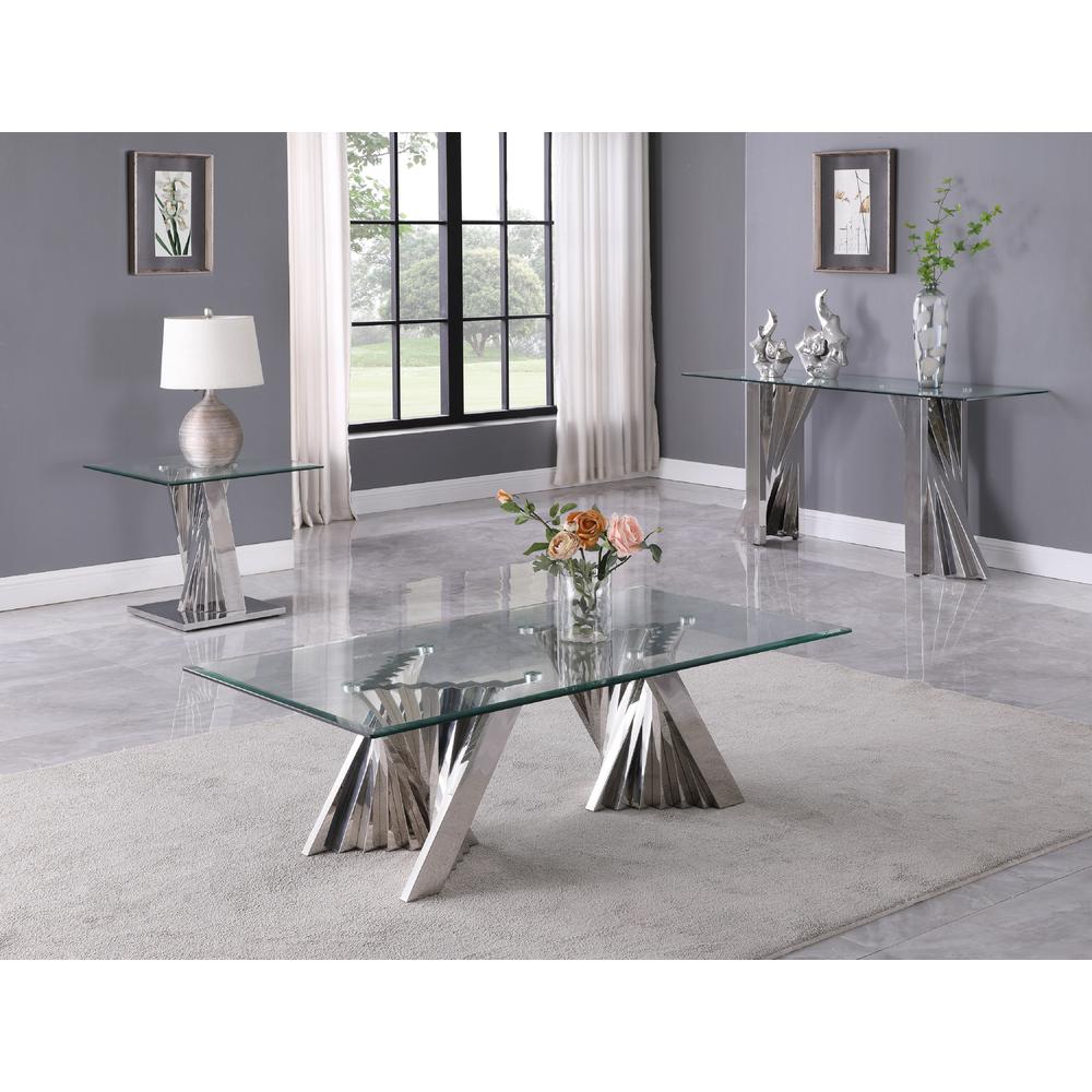 Glass Coffee Table Sets: Coffee Table, End Table, Console Table with Stainless Steel Base. Picture 1