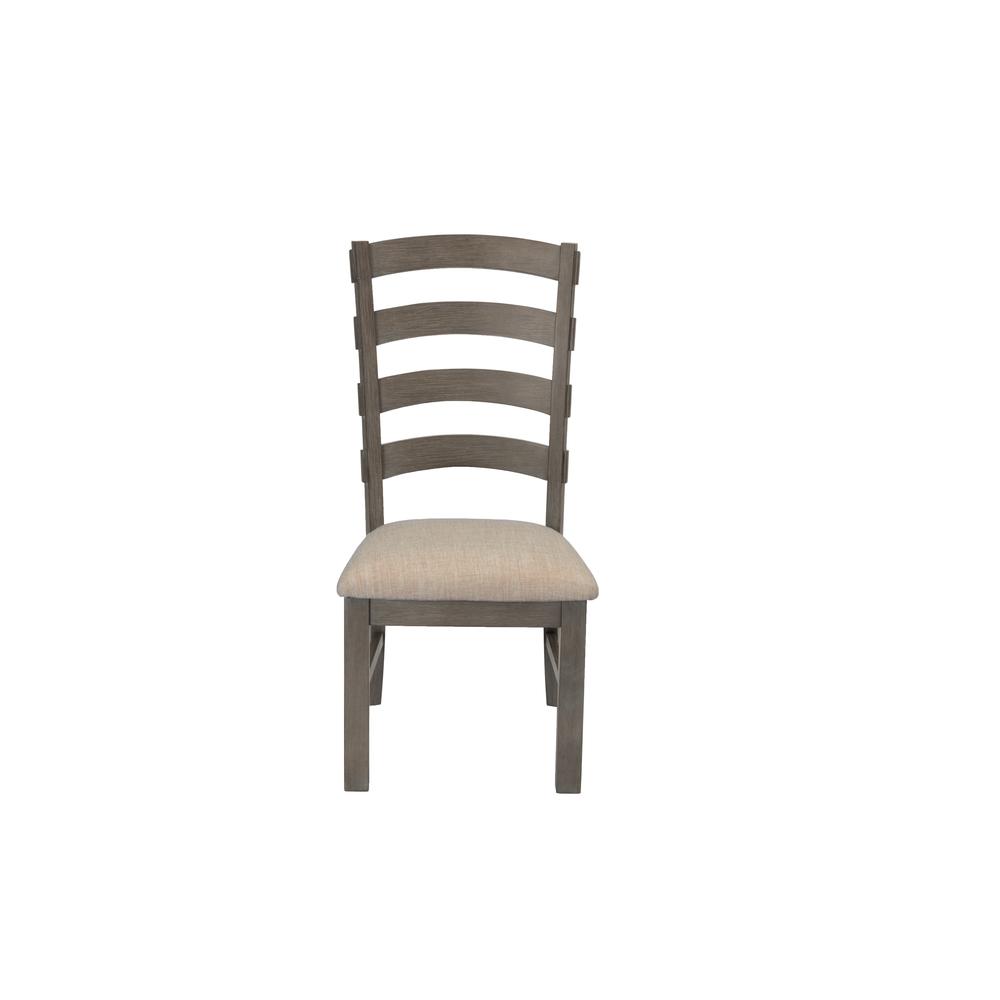 7 Piece Dining Set Extendable w/18"Center Leaf Extension & 6 Ladder-Back Chairs in Beige Linen. Picture 7