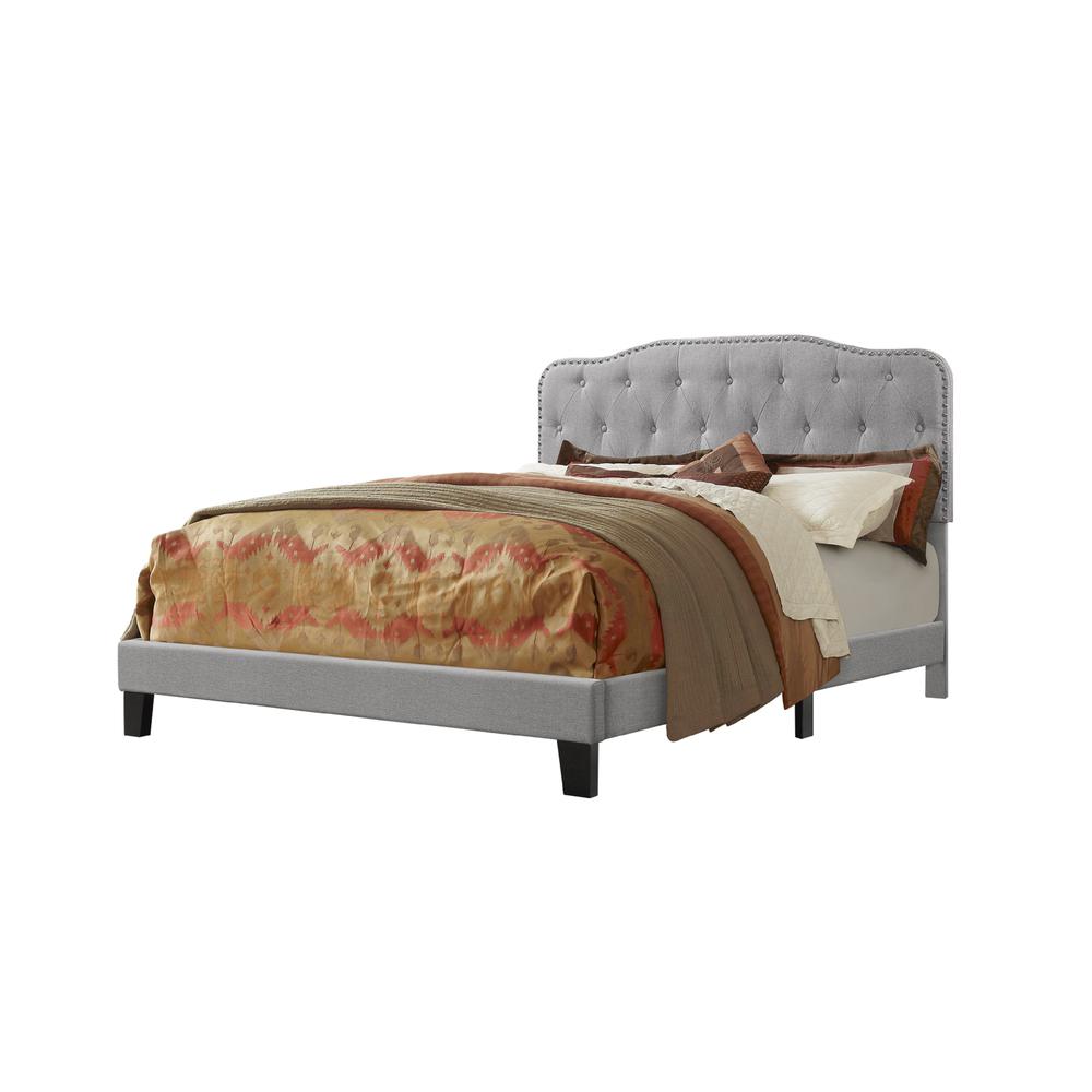Gray Linen Uph. Panel Bed with Silver Nailhead- Queen. Picture 3