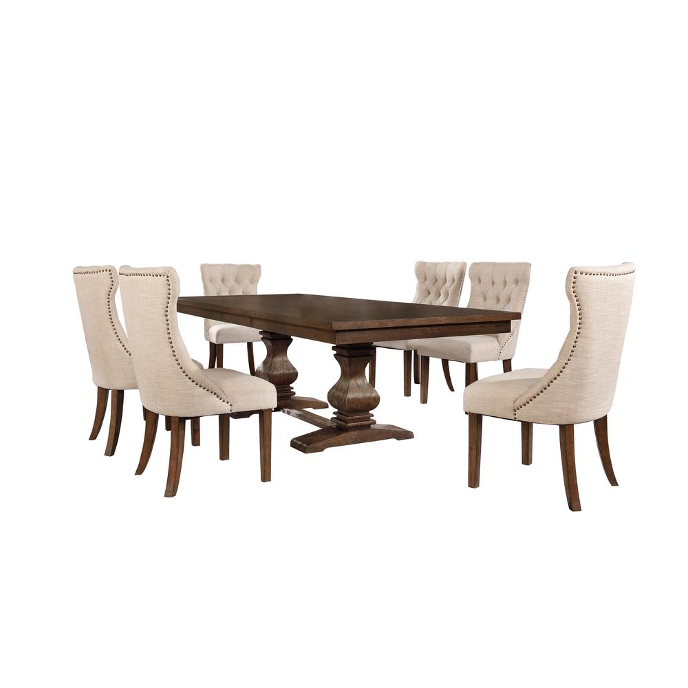 Classic 7pc Dining Set w/Uph Side Chairs Tufted & Naildhead Trim, Table w/Center 18" Leaf. Picture 1