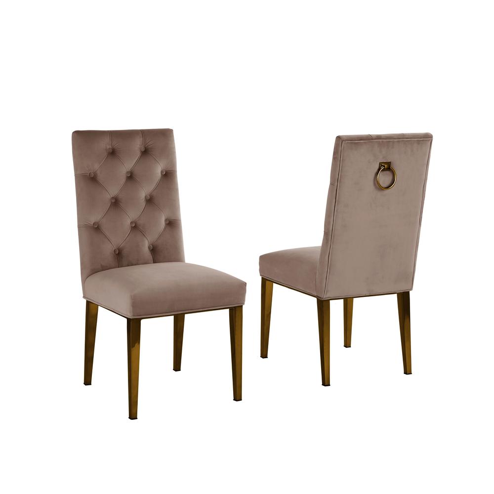 Gold Tempered Glass 7 Piece Dining Set Ring Chairs in Cream Velvet. Picture 2