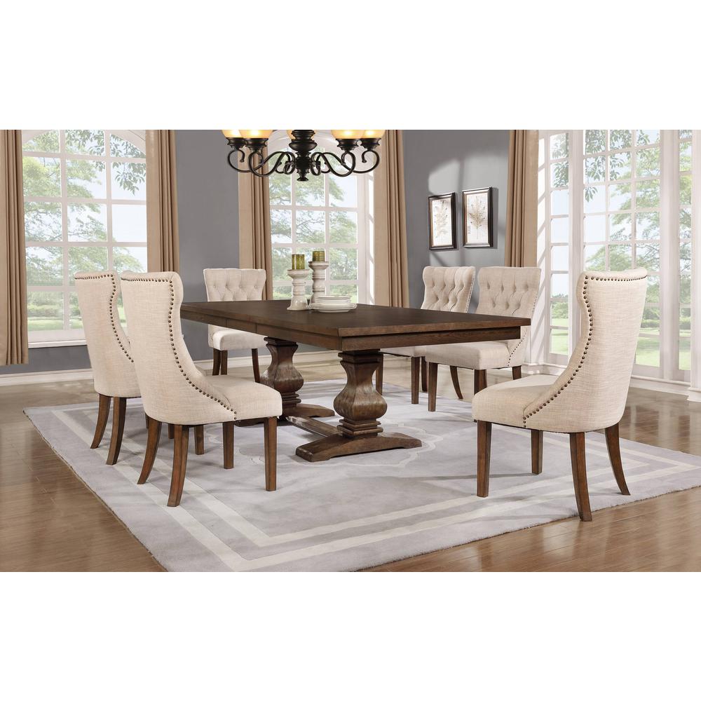 Classic 7pc Dining Set w/Uph Side Chairs Tufted & Naildhead Trim, Table w/Center 18" Leaf. Picture 4