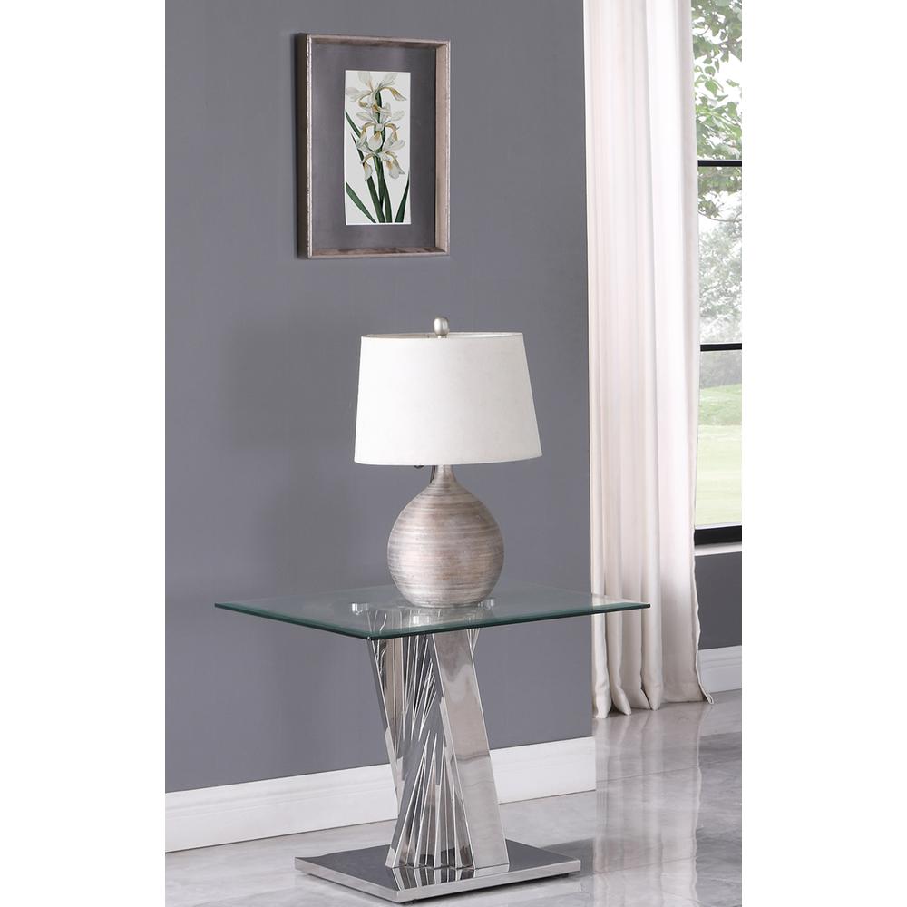 Glass End Table with Stainless Steel Base. Picture 2