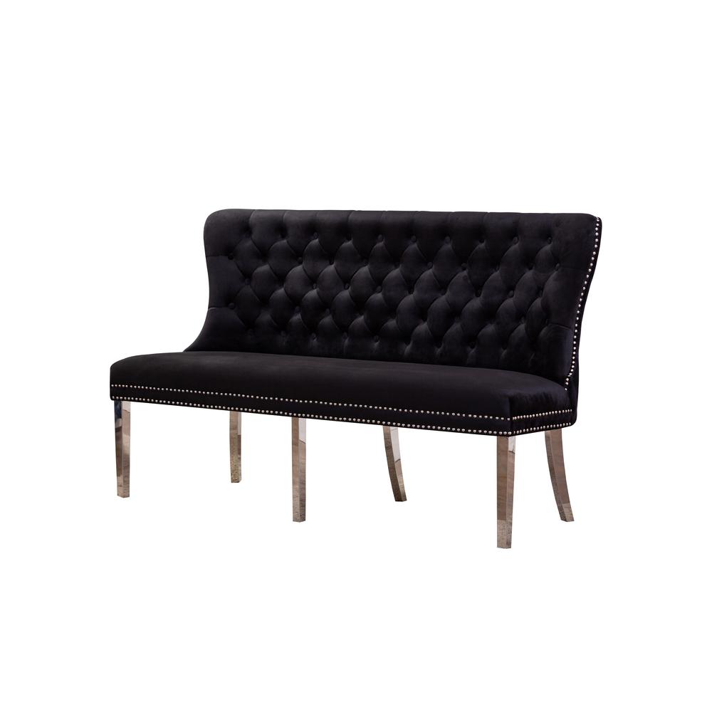 Bench with Tufted Buttons, Double Nailhead Trim, and Stainless Steel Legs. Picture 1