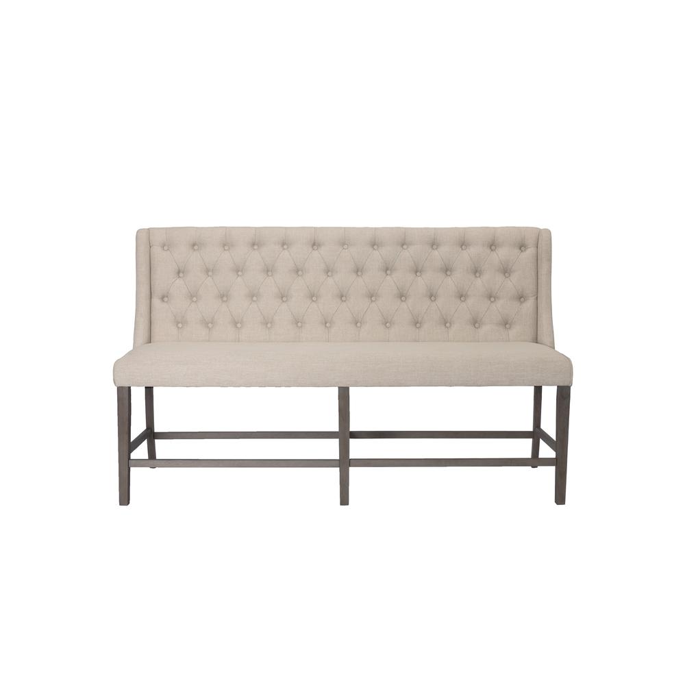 Classic Counter Height Upholstered Bench with Backrest and Tufted Buttons. Beige. Picture 2