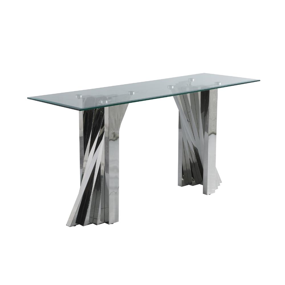 Glass Console Table with Stainless Steel Double Base. Picture 1