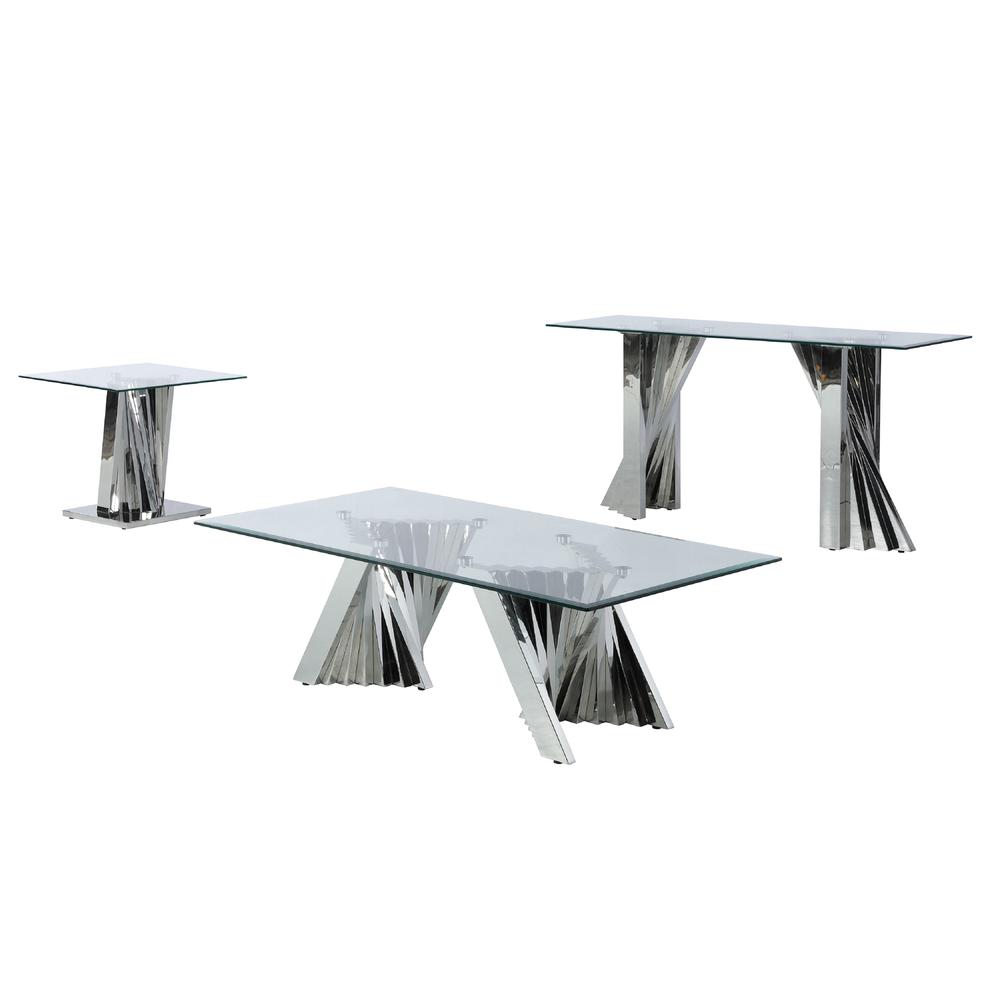 Glass Coffee Table Sets: Coffee Table, End Table, Console Table with Stainless Steel Base. Picture 2
