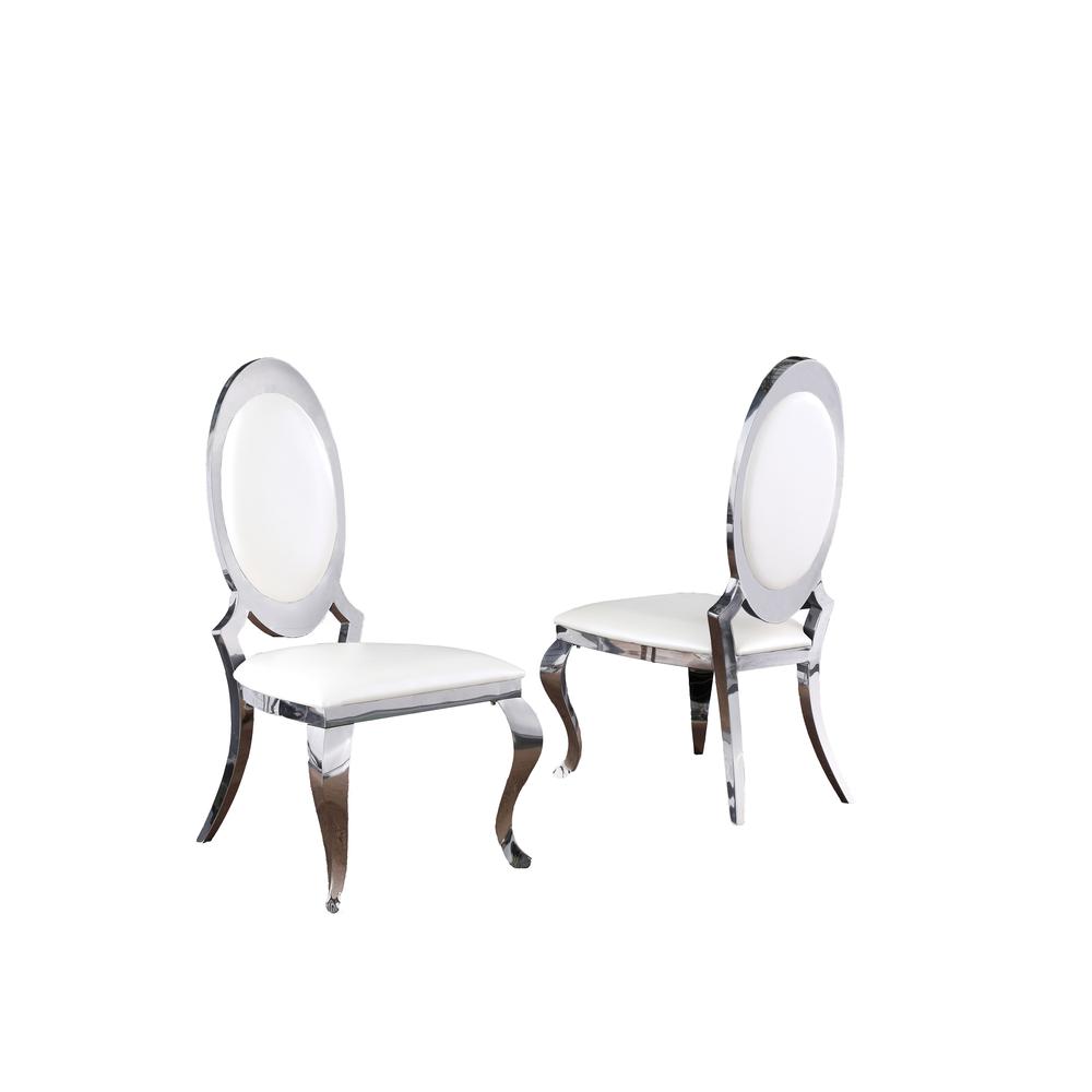 Faux Leather Dining Chair, Stainless Steel Frame (Set of 2) - White. Picture 1