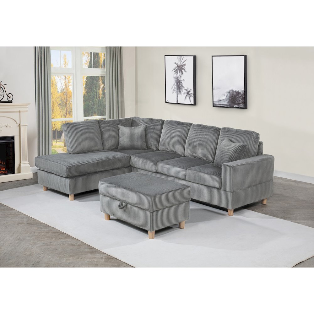 3Pc Corduroy Sectional In Dark Gray. Picture 3