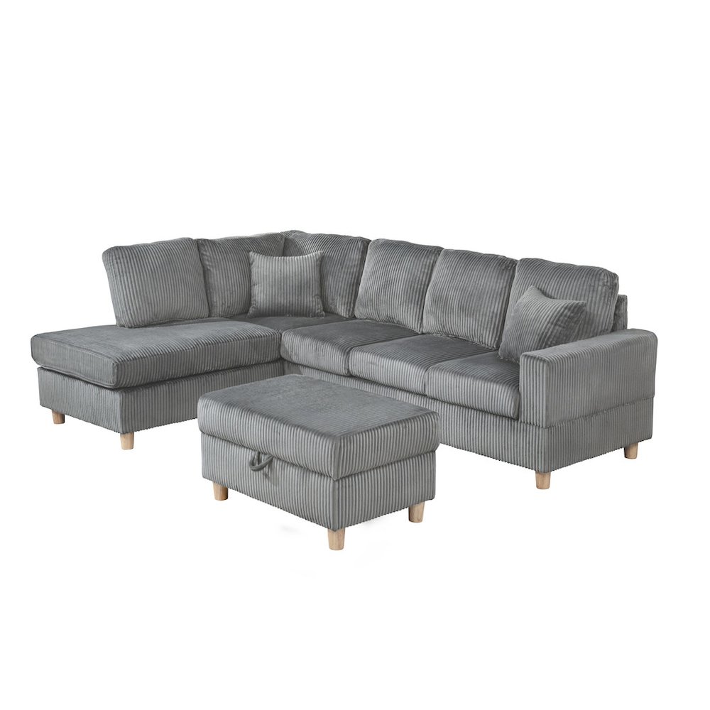 3Pc Corduroy Sectional In Dark Gray. Picture 1