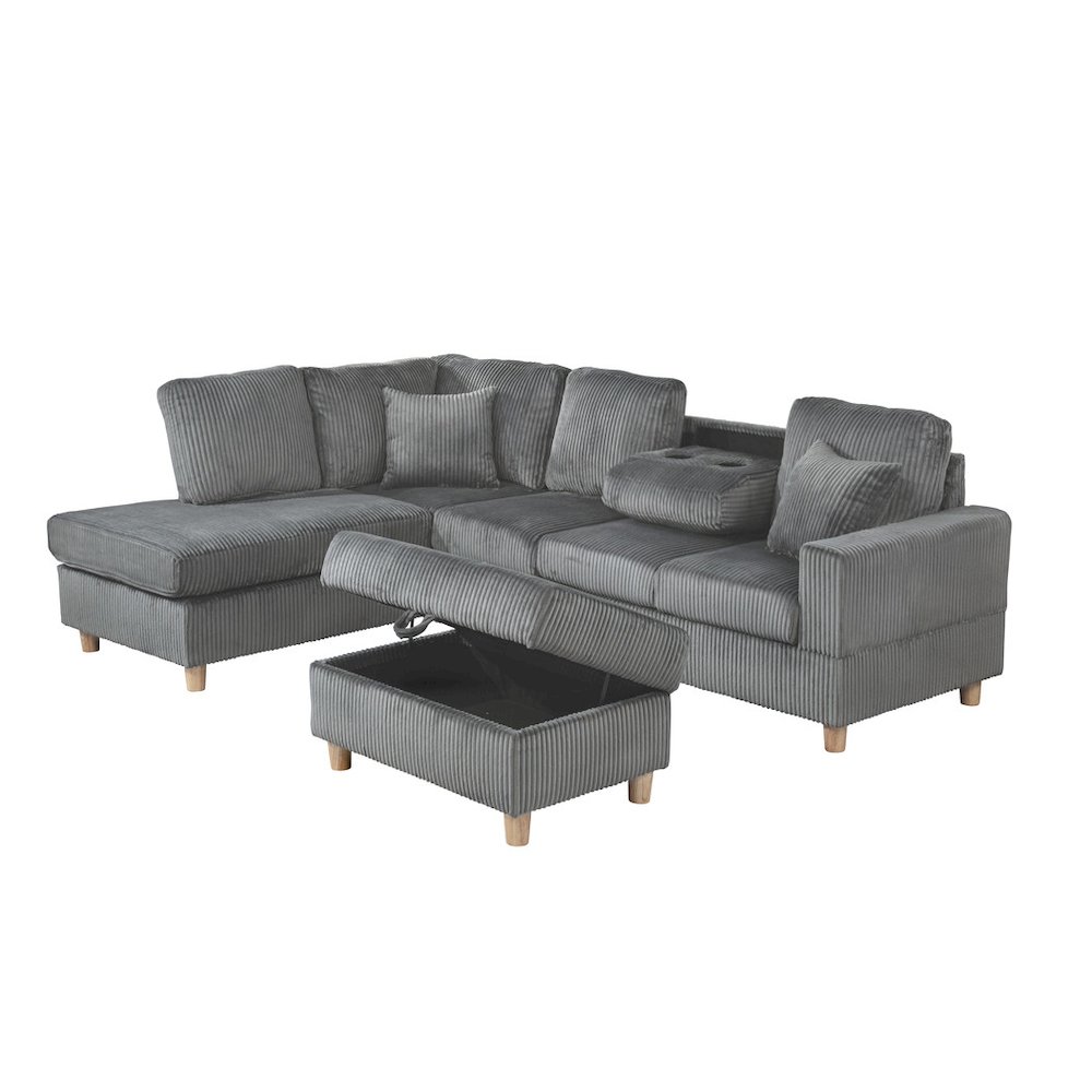 3Pc Corduroy Sectional In Dark Gray. Picture 2
