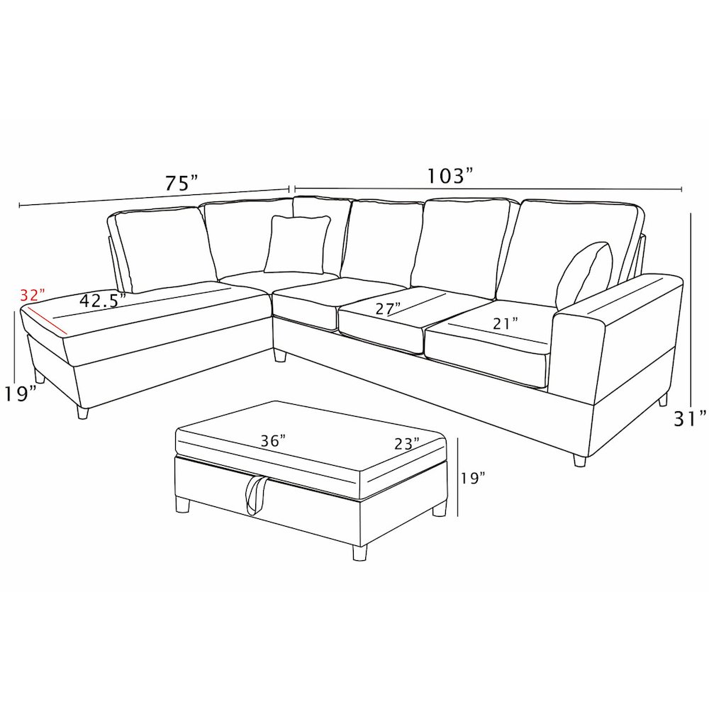 3Pc Corduroy Sectional In Dark Gray. Picture 4