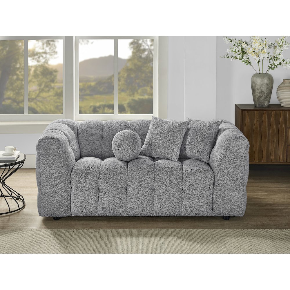 Boucle Fabric Rich Gray Loveseat. Picture 2
