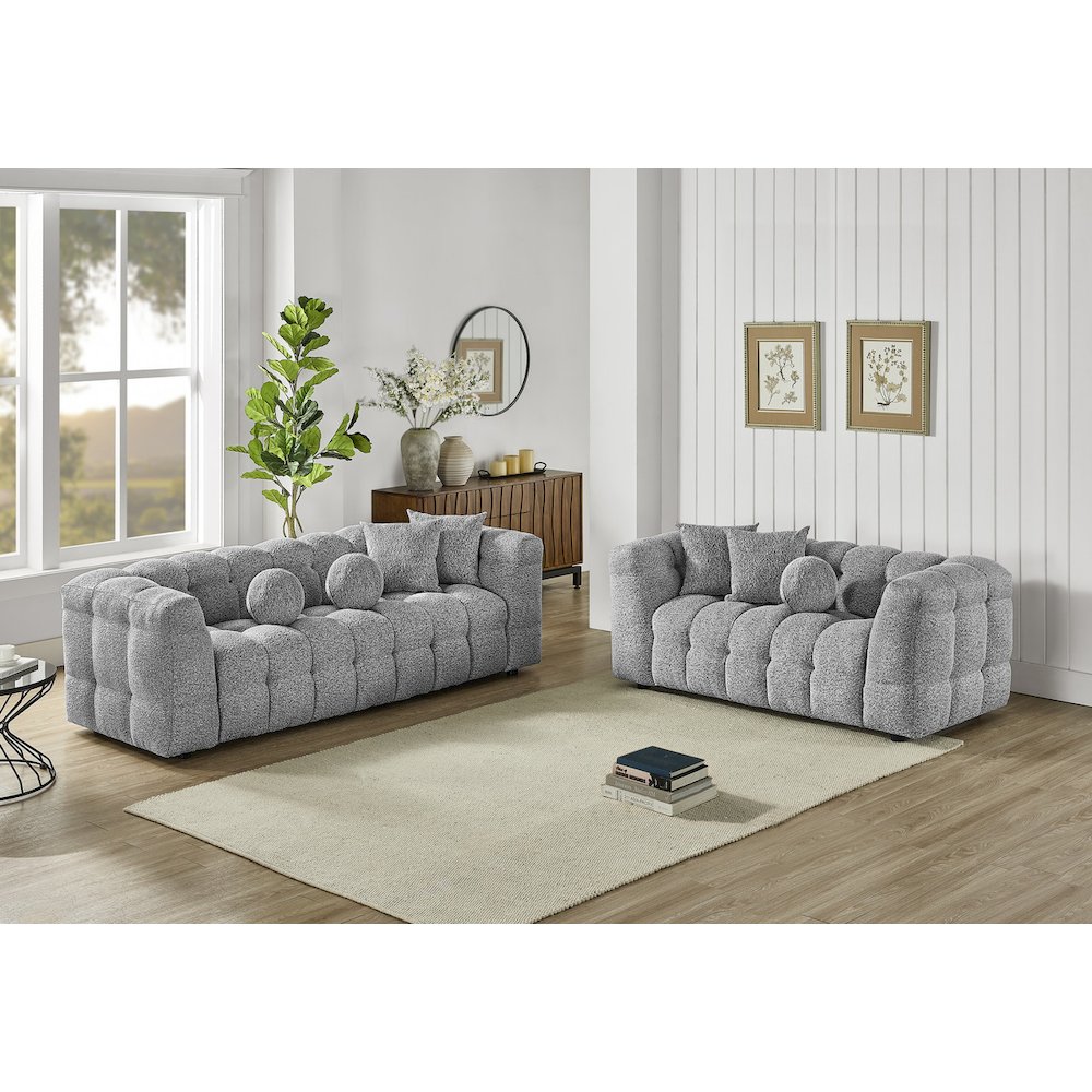 Boucle Fabric Rich Gray 2pc Sofa and Loveseat Set. Picture 3