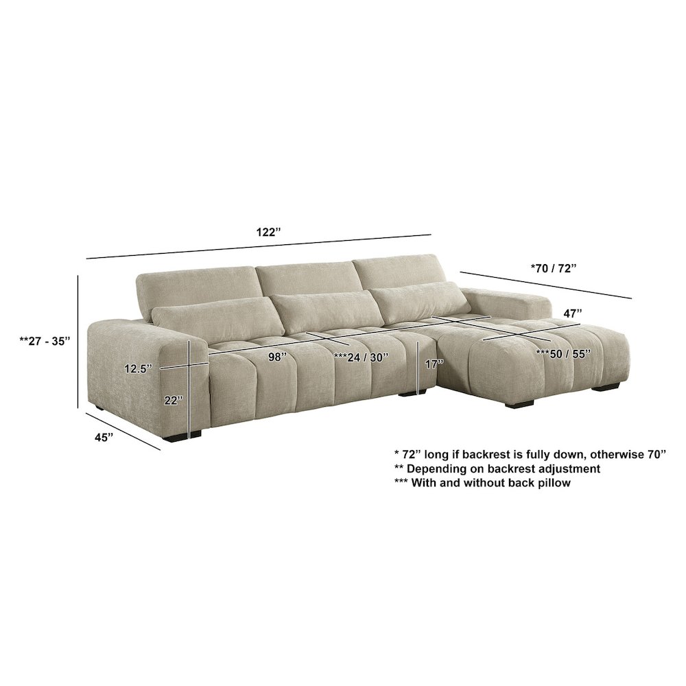 Sectional With Right Facing Chaise In Beige Chenille Fabric. Picture 2