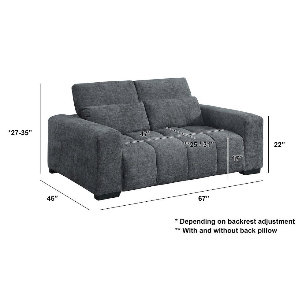 2 Seater Loveseat In Dark Gray With Adjustable Backrest. Picture 2