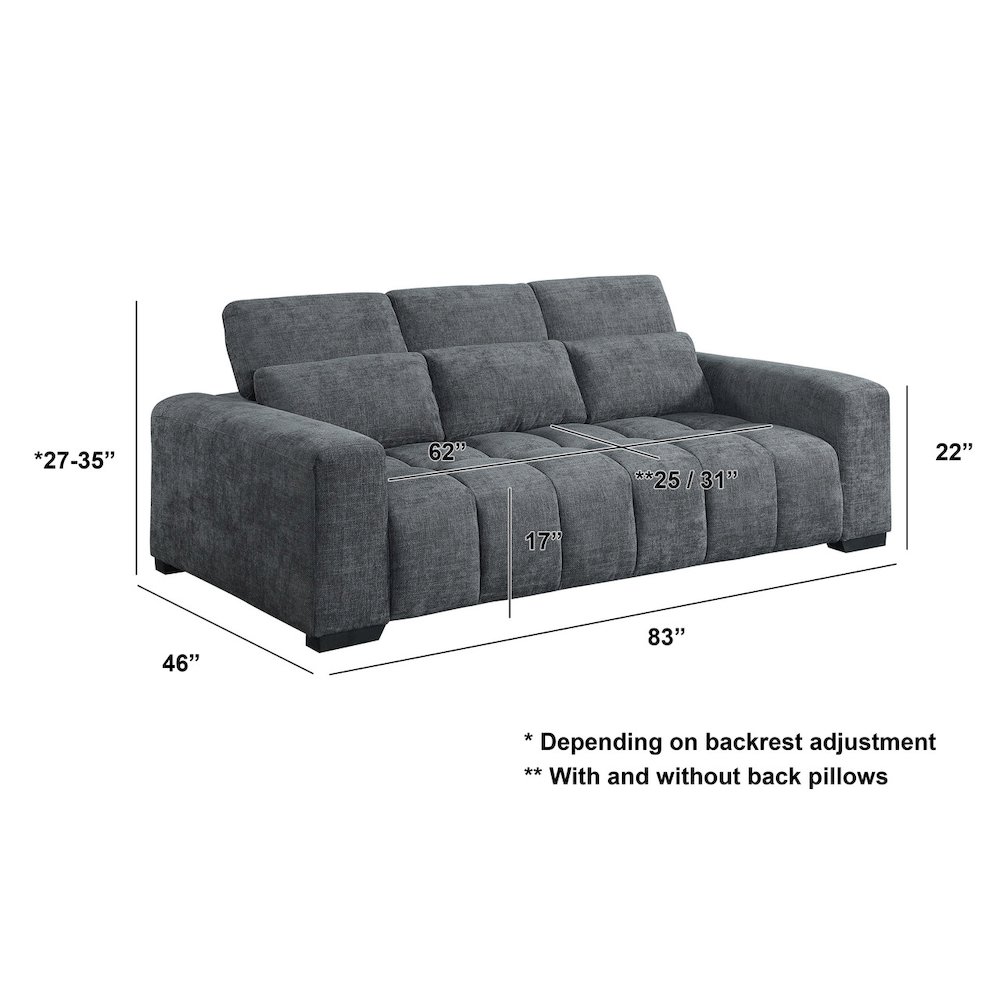 3 Seater Sofa In Dark Gray With Adjustable Back. Picture 2