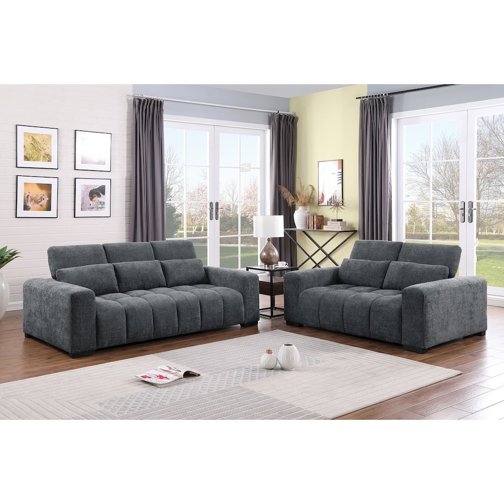 2Pc Sofa & Loveseat Set In Dark Gray With Adjustable Backrest. Picture 4