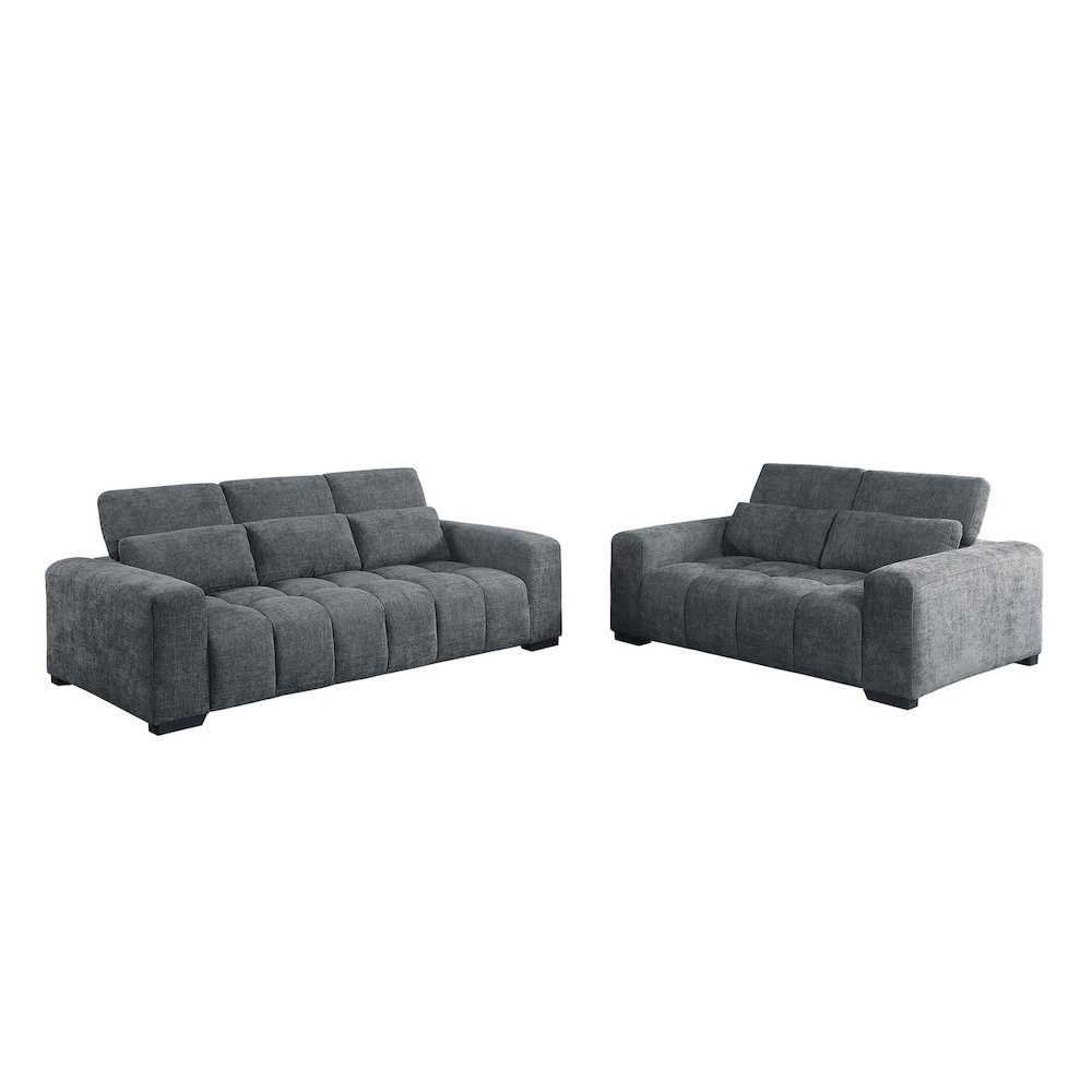 2Pc Sofa & Loveseat Set In Dark Gray With Adjustable Backrest. Picture 1
