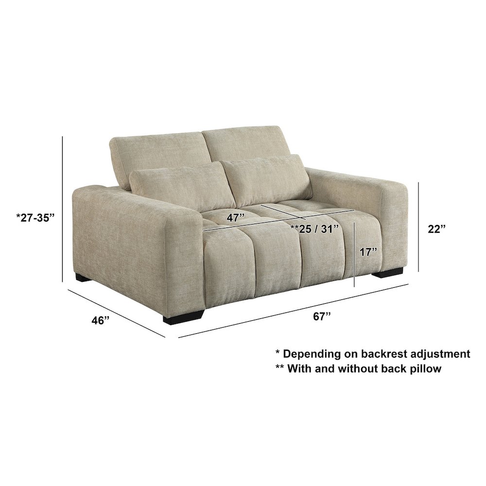 2 Seater Loveseat In Beige With Adjustable Backrest. Picture 2
